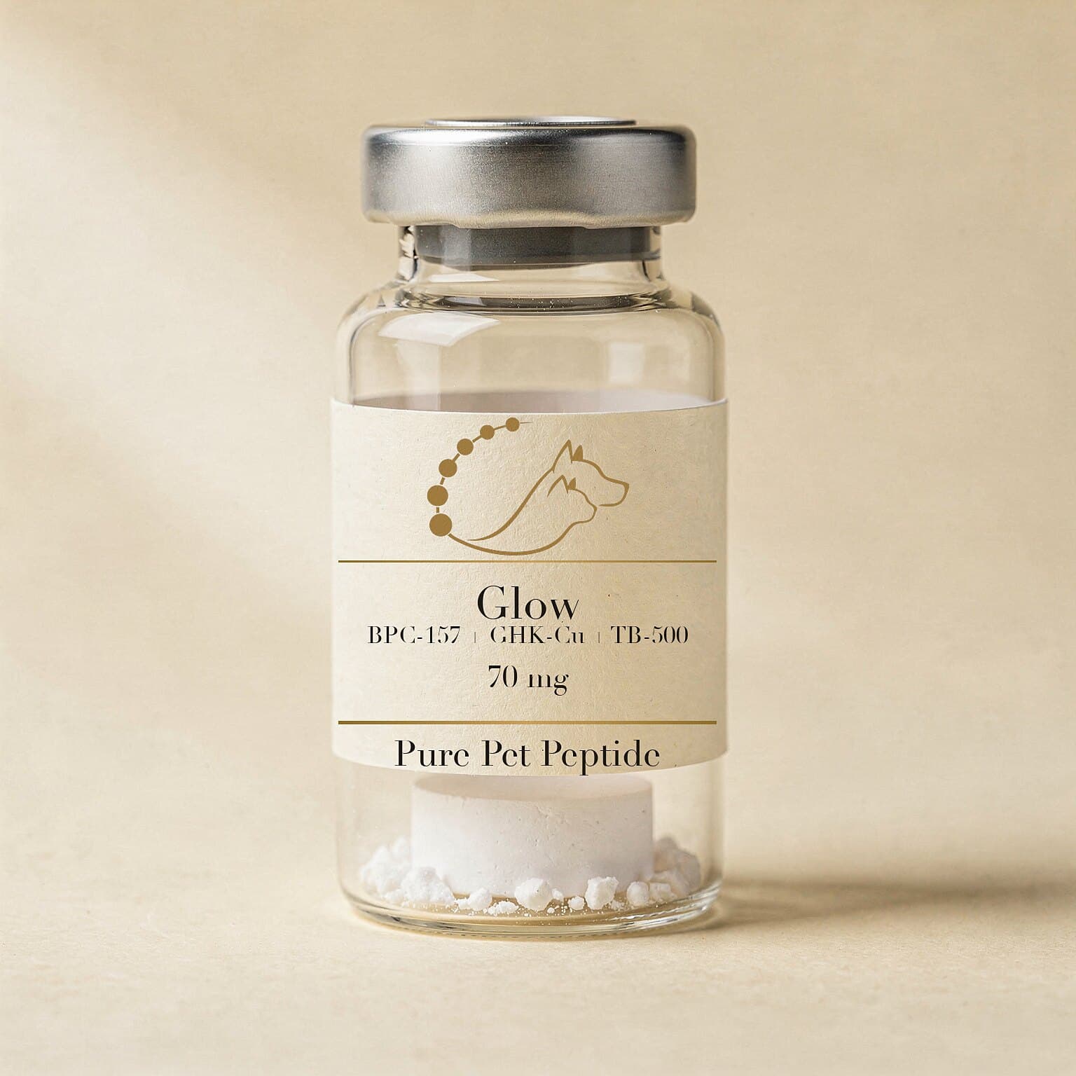 Glow vial — BPC-157 + GHK-Cu + TB-500, 70 mg, Pure Pet Peptide